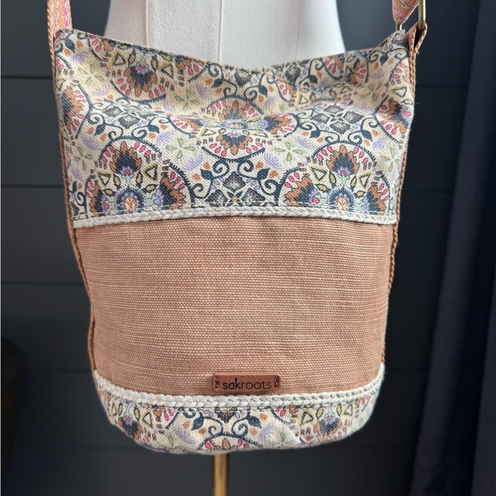 Sakroots Multicolor Canvas Patterned Bucket Hobo Bag Purse Boho Hippie Casual